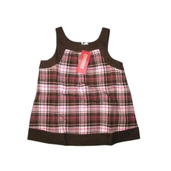 NWT Gymboree pink brown plaid check flannel layering tank top shirt tunic 4 4T - Picture 2 of 2